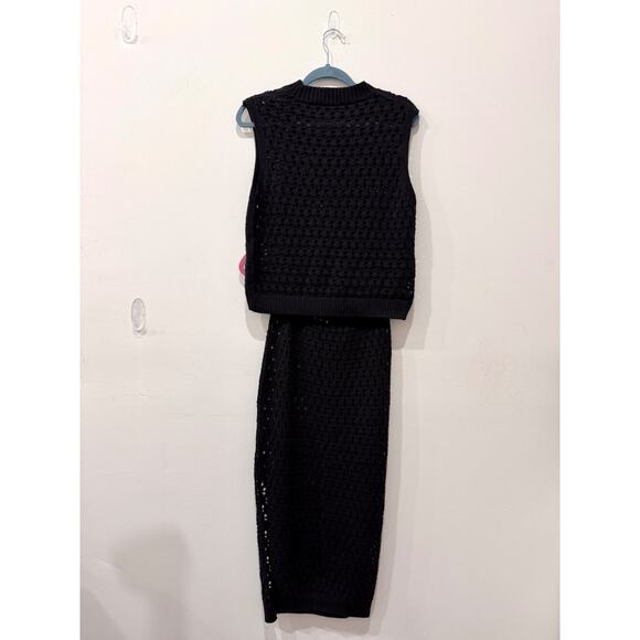 Mango Crochet Set: Open Knit Sleeveless Top & Midi Skirt Black Women's Size S - Picture 4 of 6